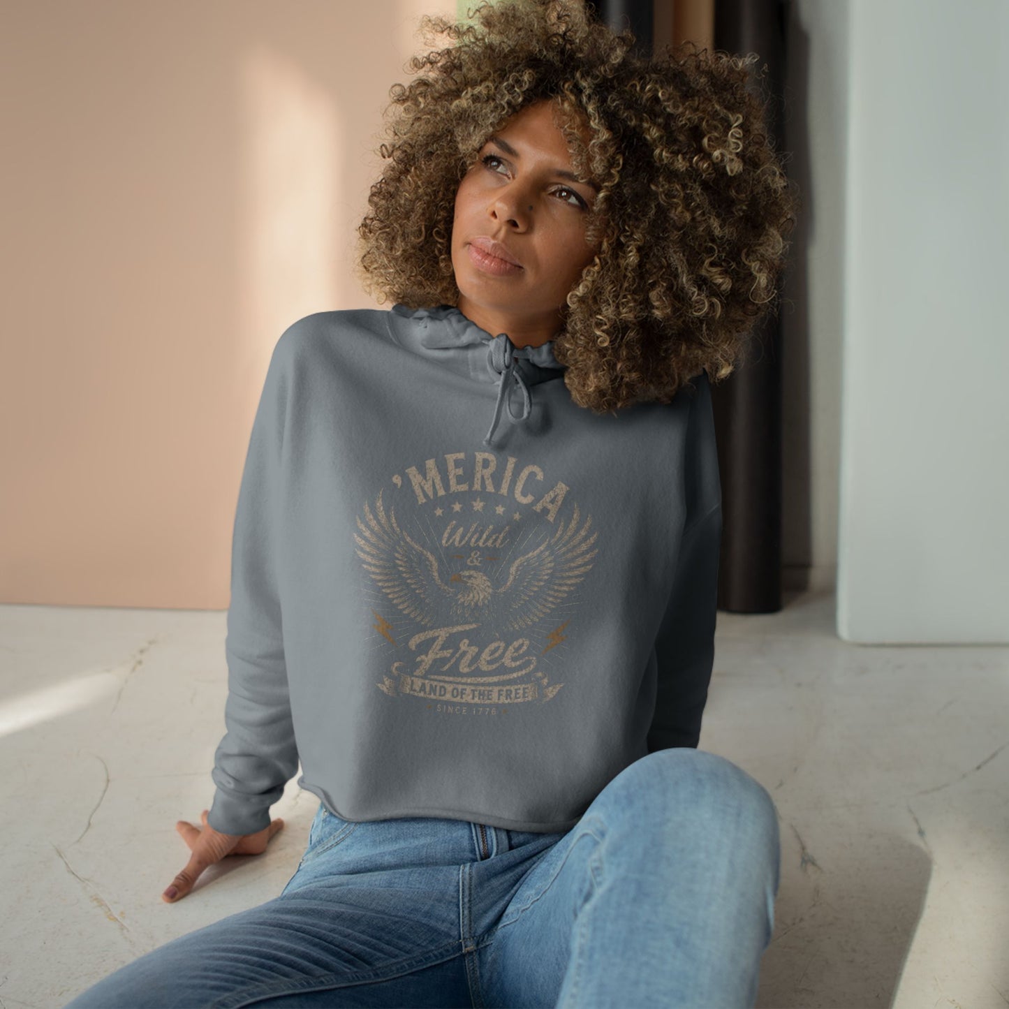 'Merica - Wild & Free Retro Eagle - Crop Hoodie