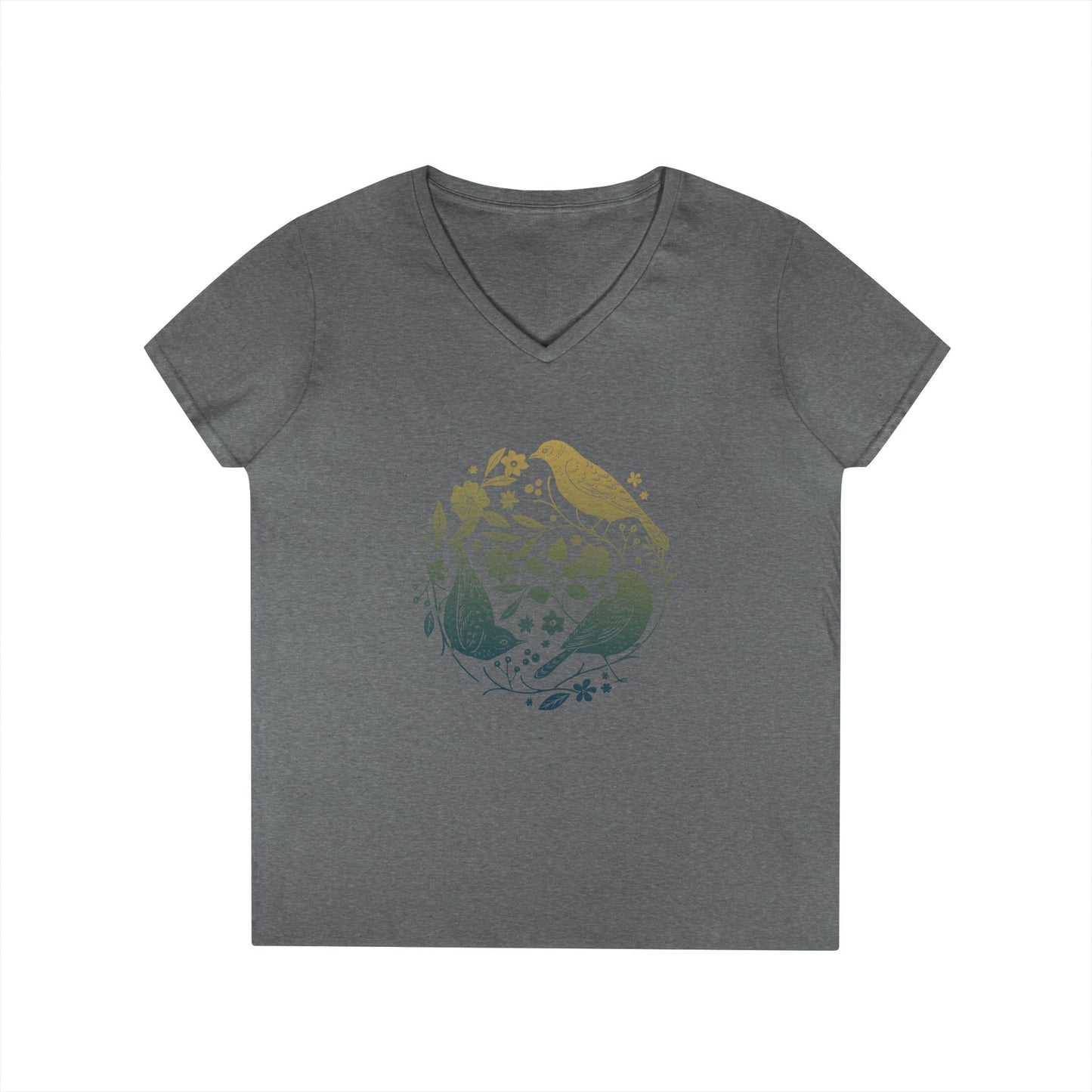 Fly Free - Blue & Yellow Birds - Women's V-Neck T-Shirt