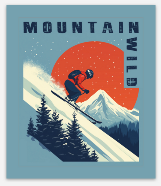 Mountain Wild Ski (Orange) Sticker - 3"
