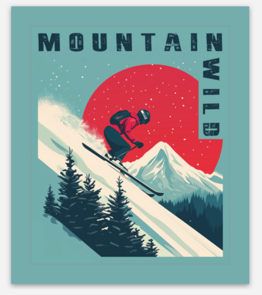 Mountain Wild Ski (Salmon) Sticker - 3"
