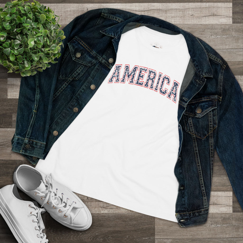 AMERICA Women's Cotton Tee | Classic Americana T-Shirt - STARS
