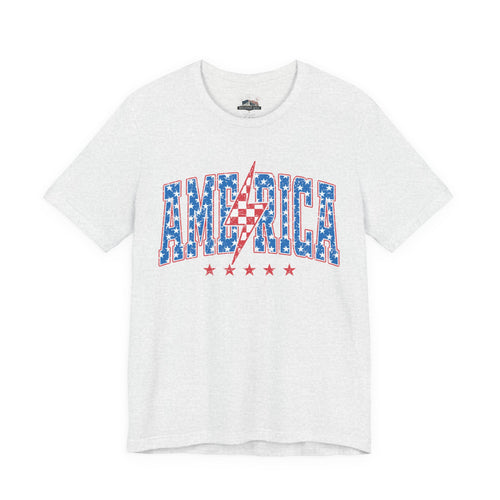AMERICA Lightning Bolt Unisex Graphic Tee | Retro Racing Americana Shirt