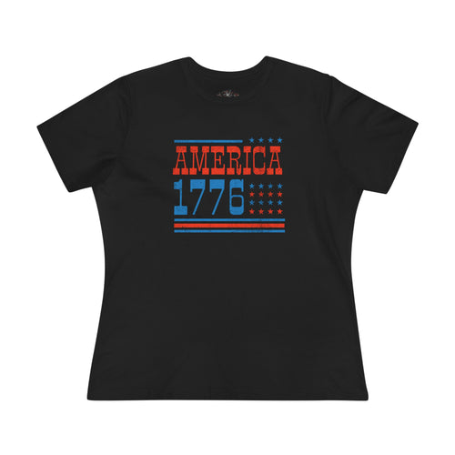 AMERICA 1776 Women's Cotton Tee | Classic Patriotic Americana Shirt
