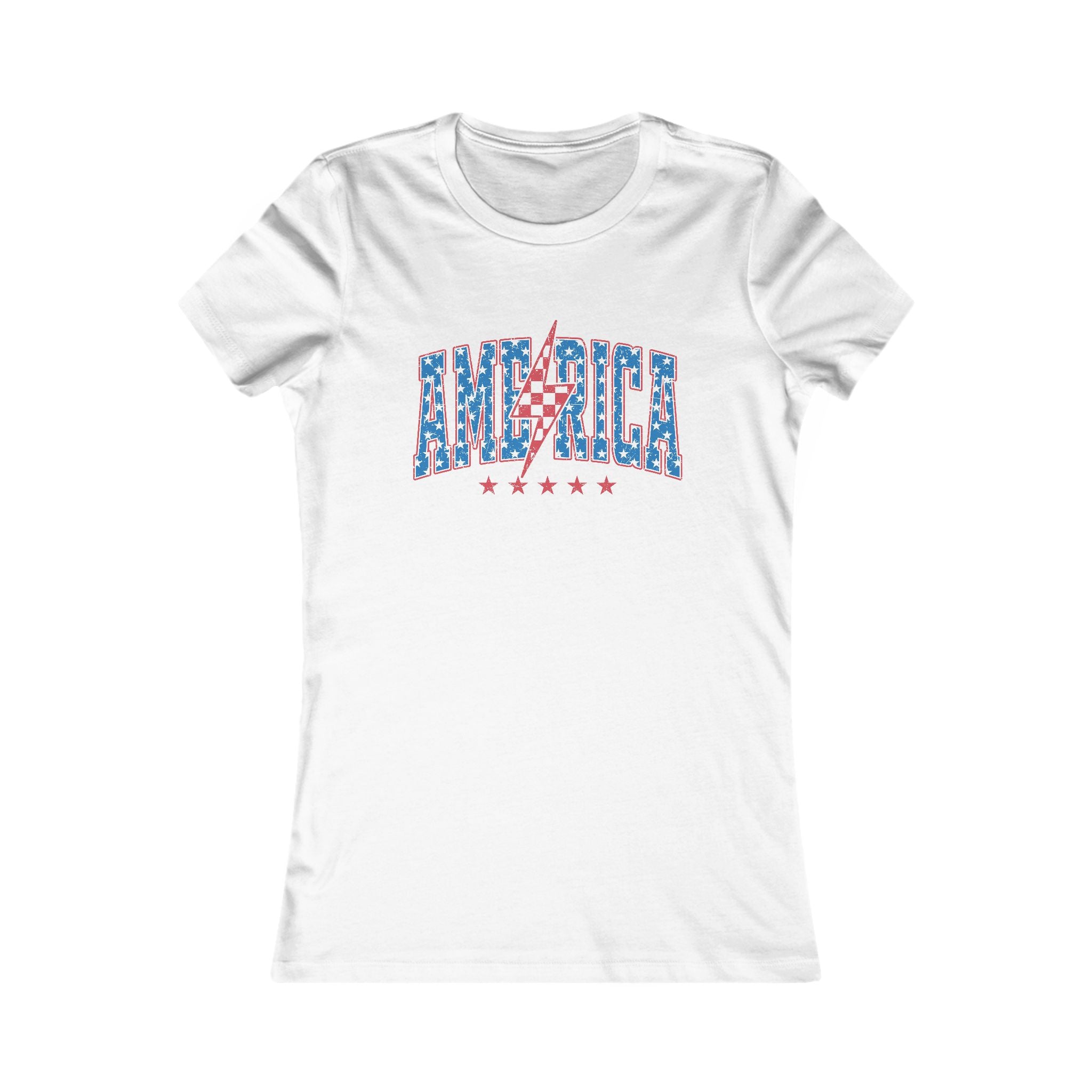 AMERICA Lightning Bolt Women's Graphic Tee | Retro Patriotic Shirt