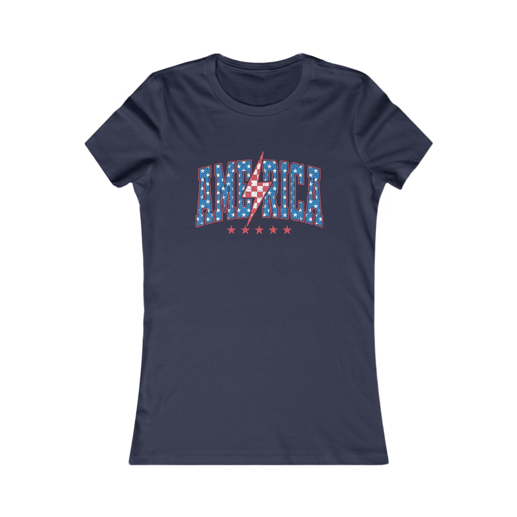 AMERICA Lightning Bolt Women's Graphic Tee | Retro Patriotic Shirt