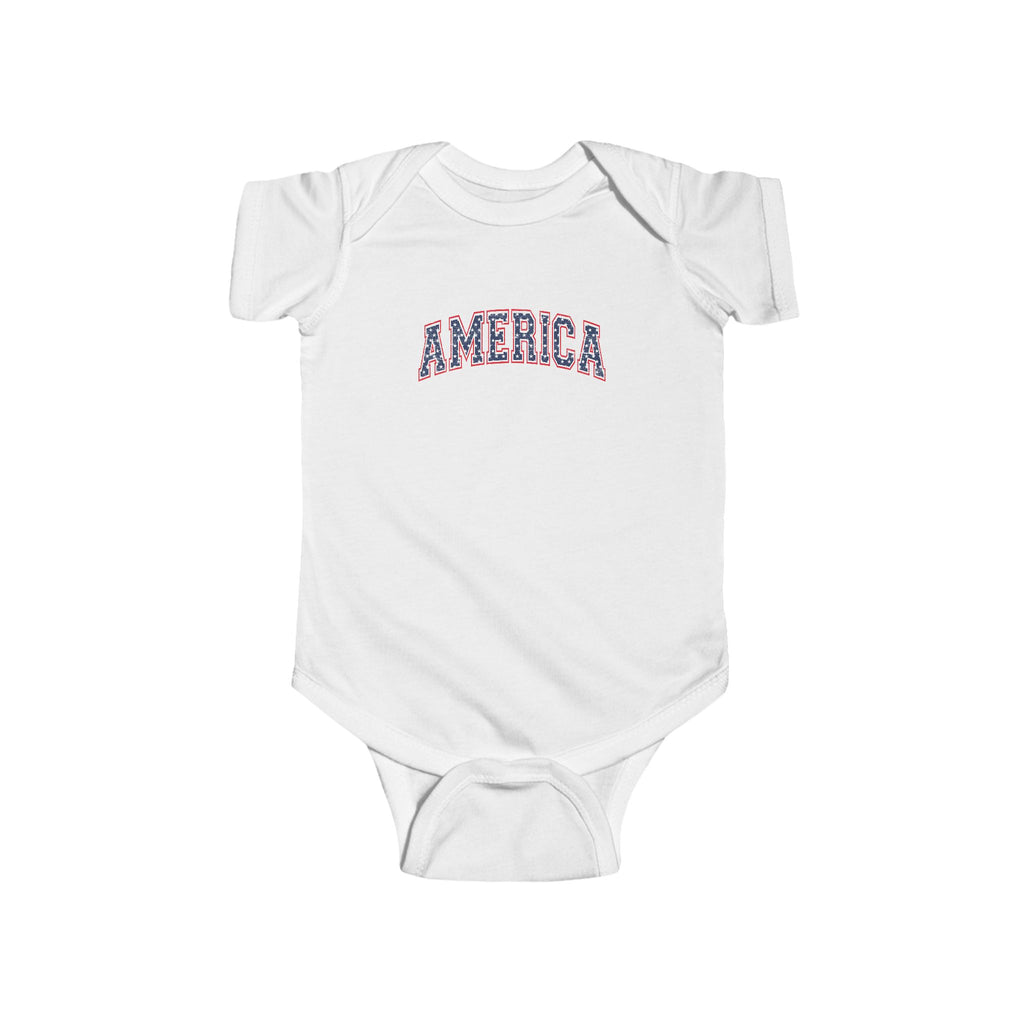 AMERICA Baby Bodysuit | Patriotic Red, White & Blue Infant Outfit