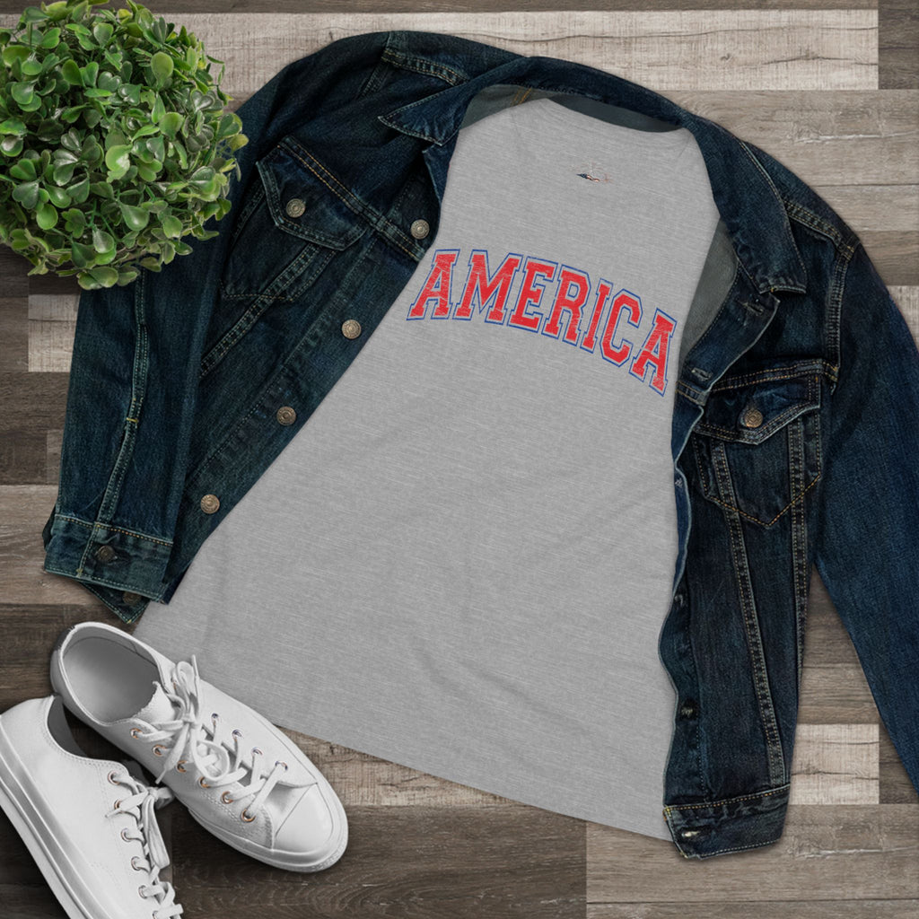 AMERICA Women's Cotton Tee | Classic Americana T-Shirt - RED