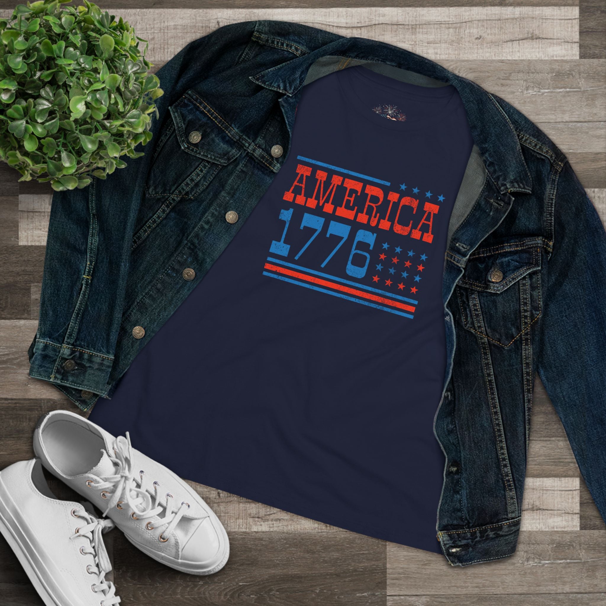 AMERICA 1776 Women's Cotton Tee | Classic Patriotic Americana Shirt