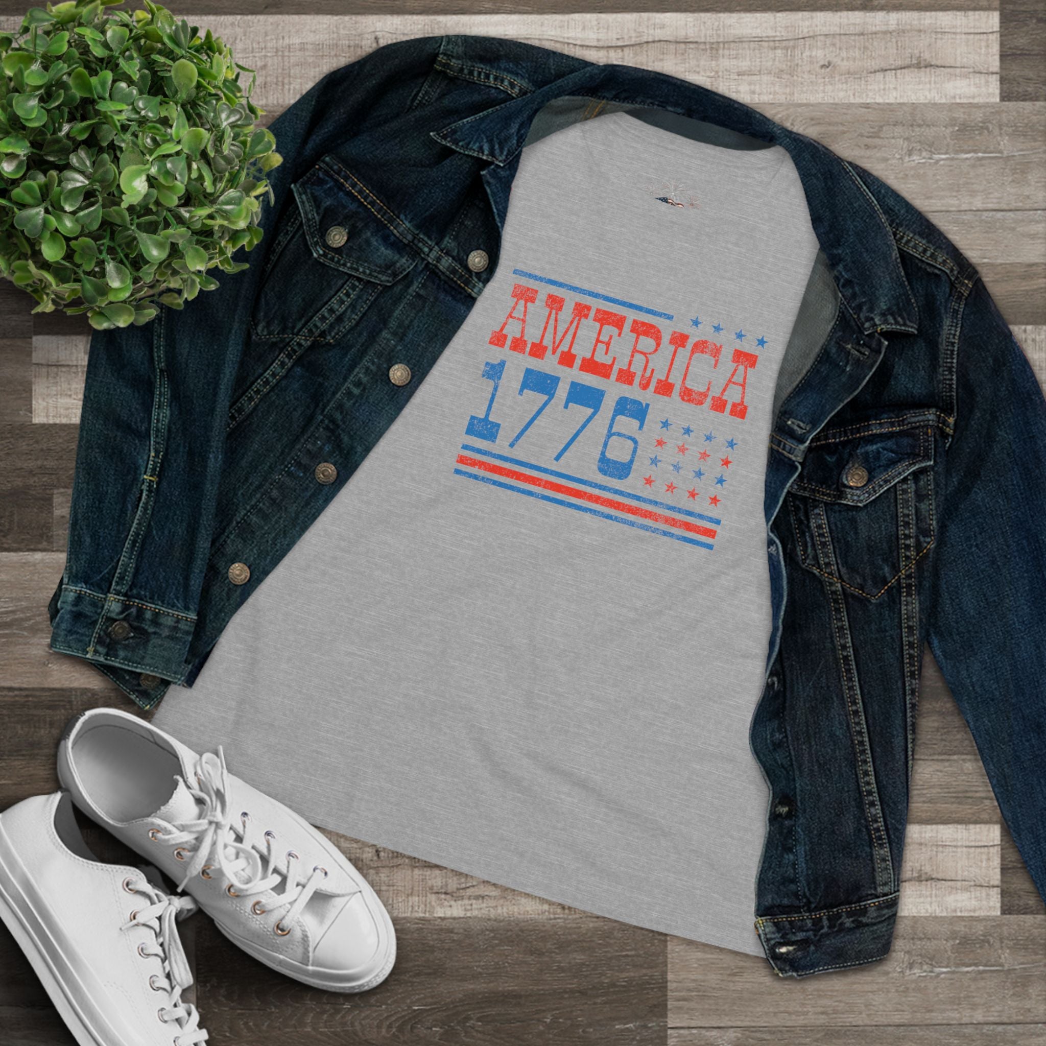 AMERICA 1776 Women's Cotton Tee | Classic Patriotic Americana Shirt