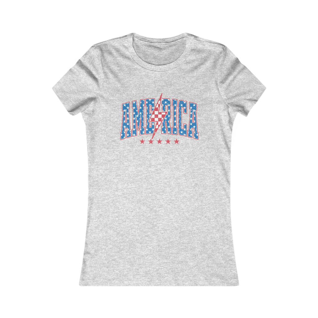 AMERICA Lightning Bolt Women's Graphic Tee | Retro Patriotic Shirt
