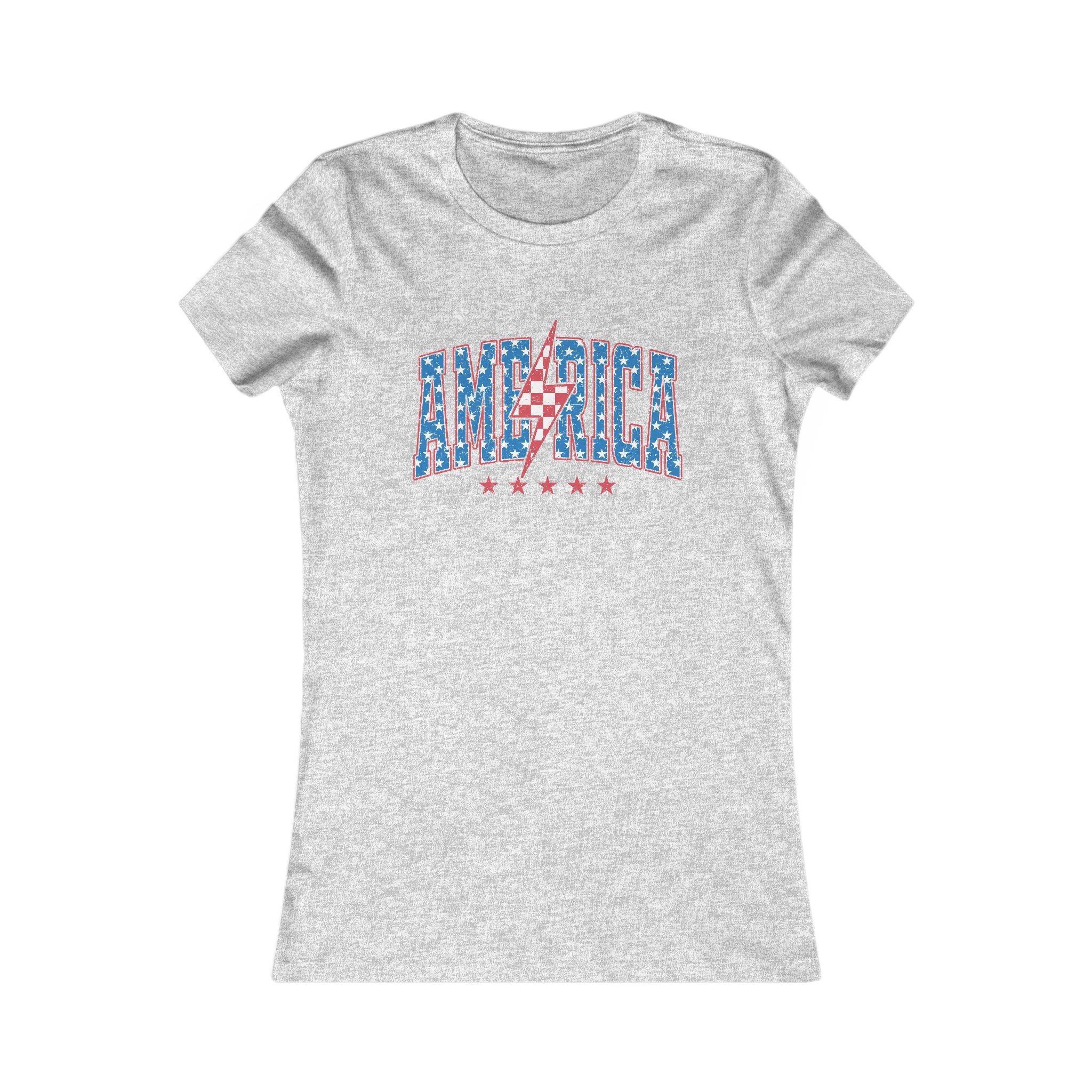 AMERICA Lightning Bolt Women's Graphic Tee | Retro Patriotic Shirt