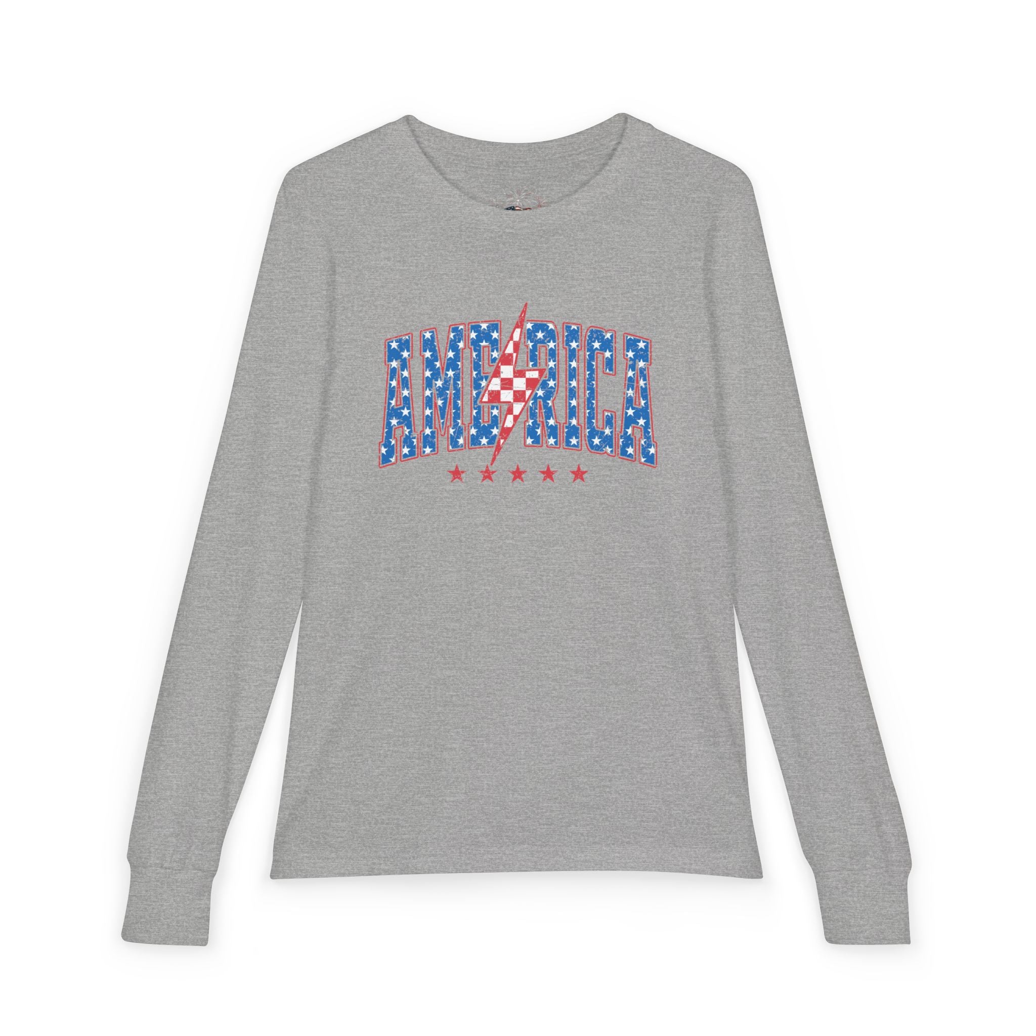 AMERICA Lightning Bolt Youth Long Sleeve Tee | Retro Patriotic Kids Shirt