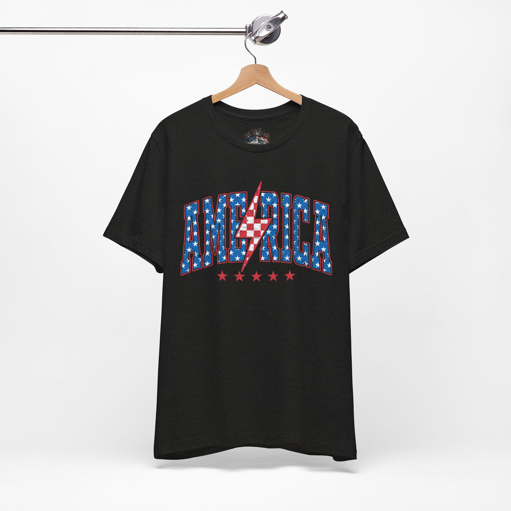 AMERICA Lightning Bolt Unisex Graphic Tee | Retro Racing Americana Shirt