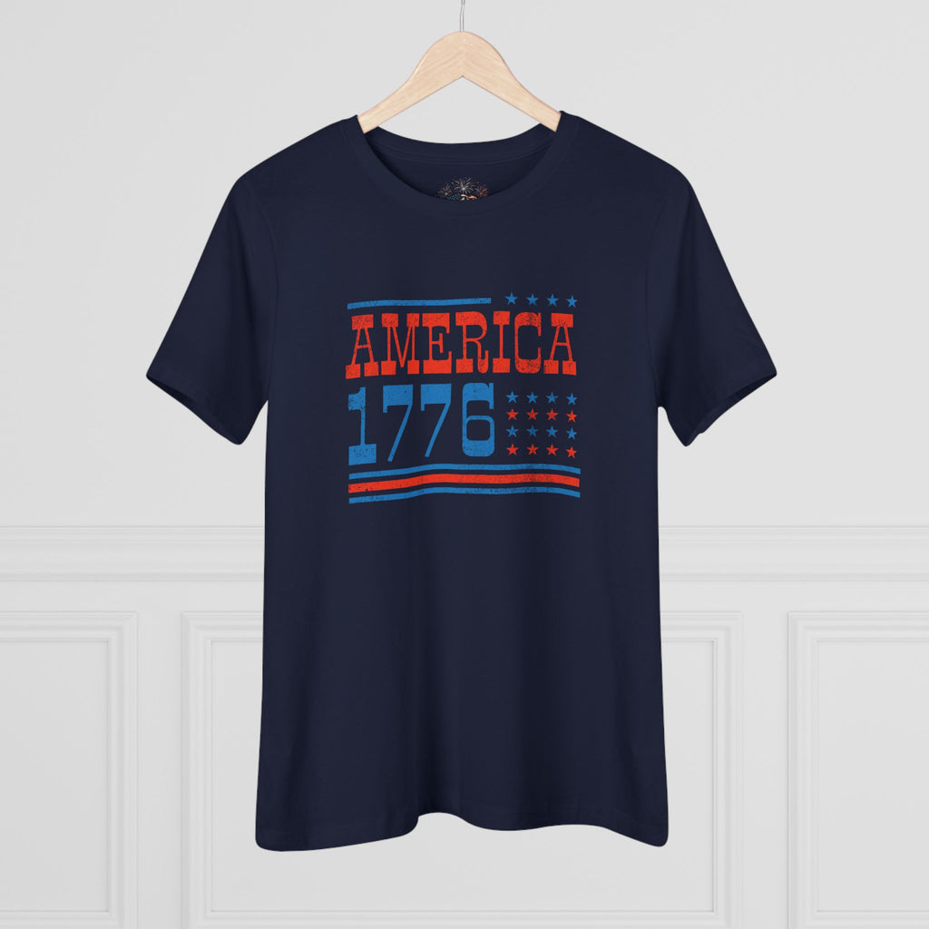 AMERICA 1776 Women's Cotton Tee | Classic Patriotic Americana Shirt