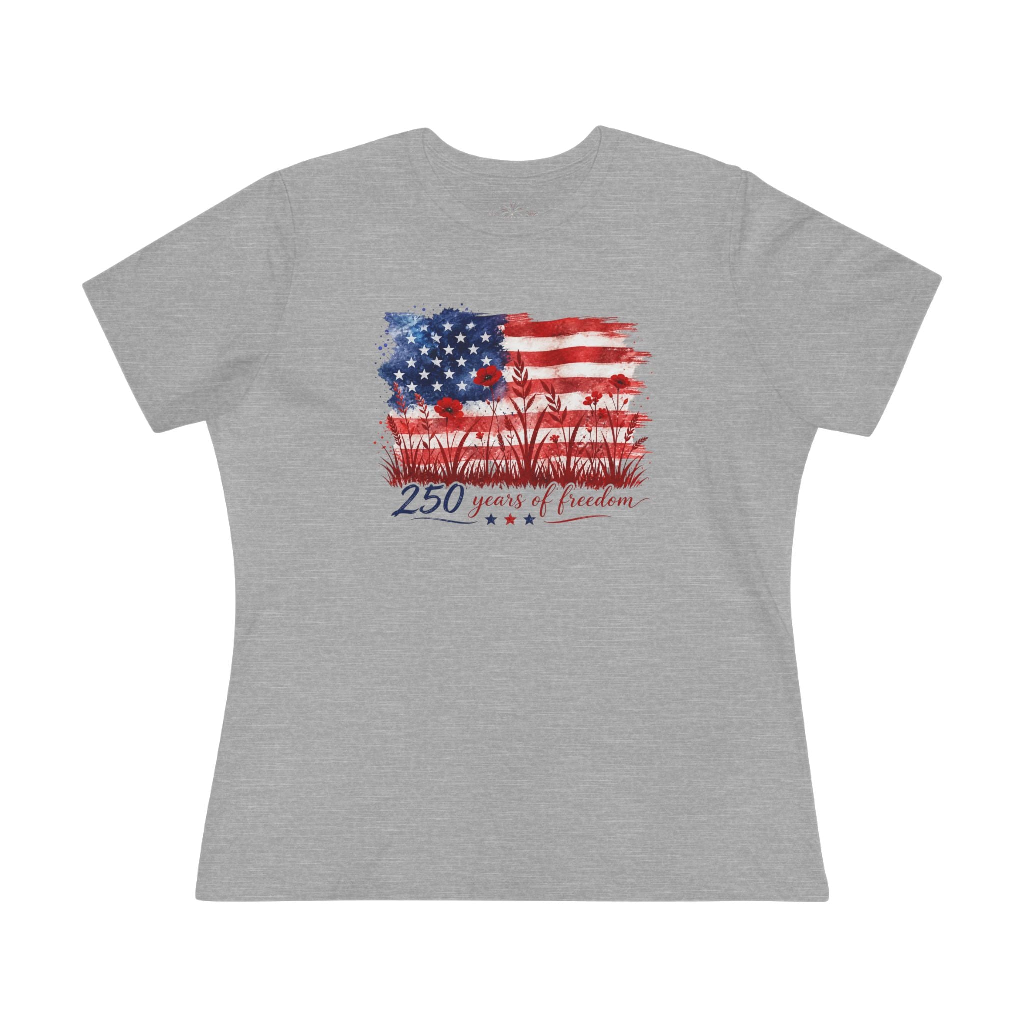 250 Years of Freedom Women's Cotton Tee | Wildflower American Flag Shirt