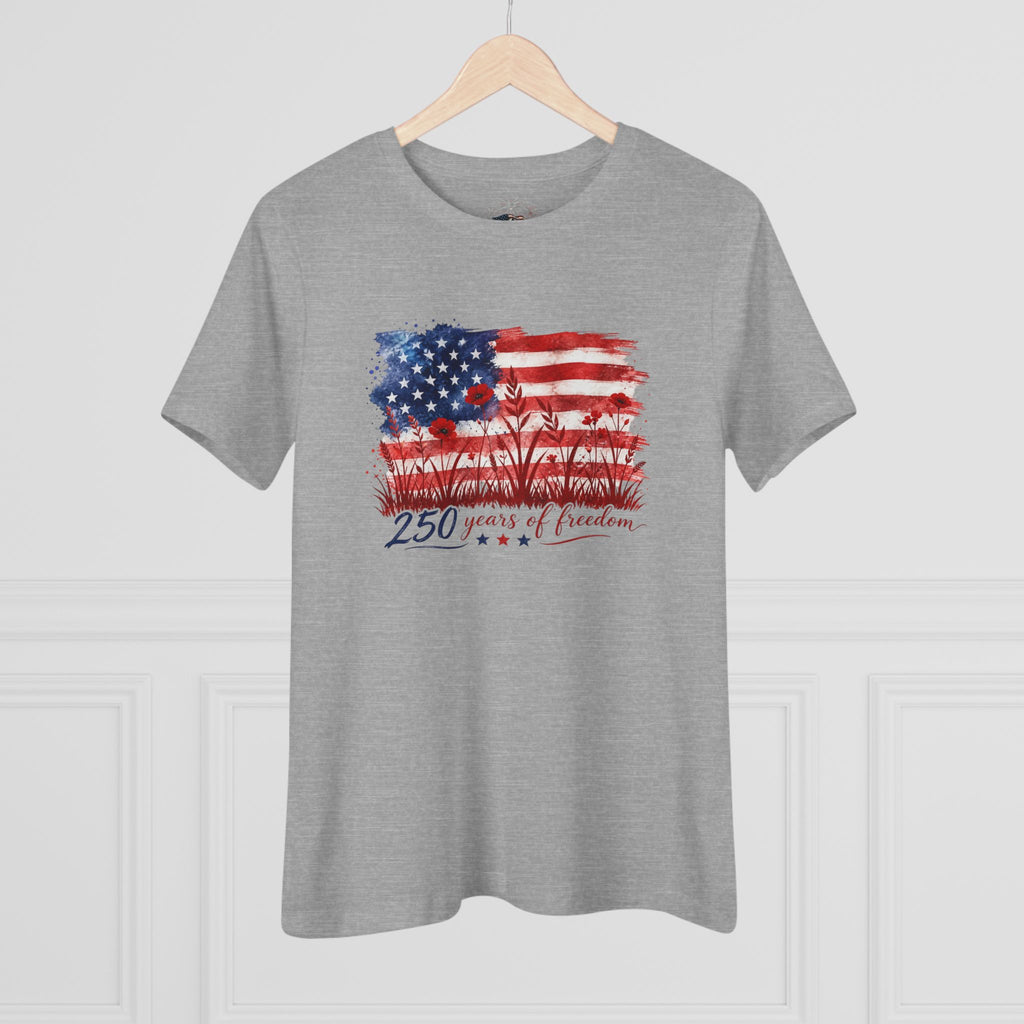 250 Years of Freedom Women's Cotton Tee | Wildflower American Flag Shirt