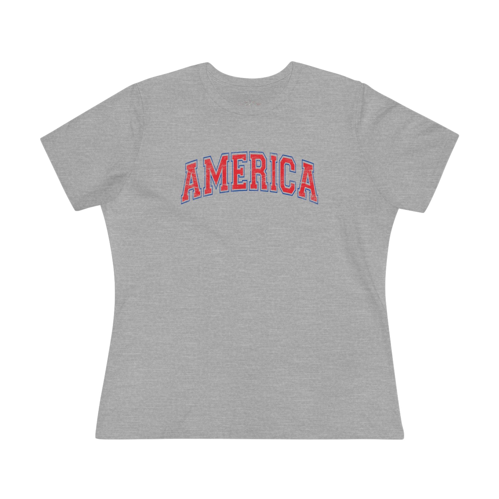 AMERICA Women's Cotton Tee | Classic Americana T-Shirt - RED