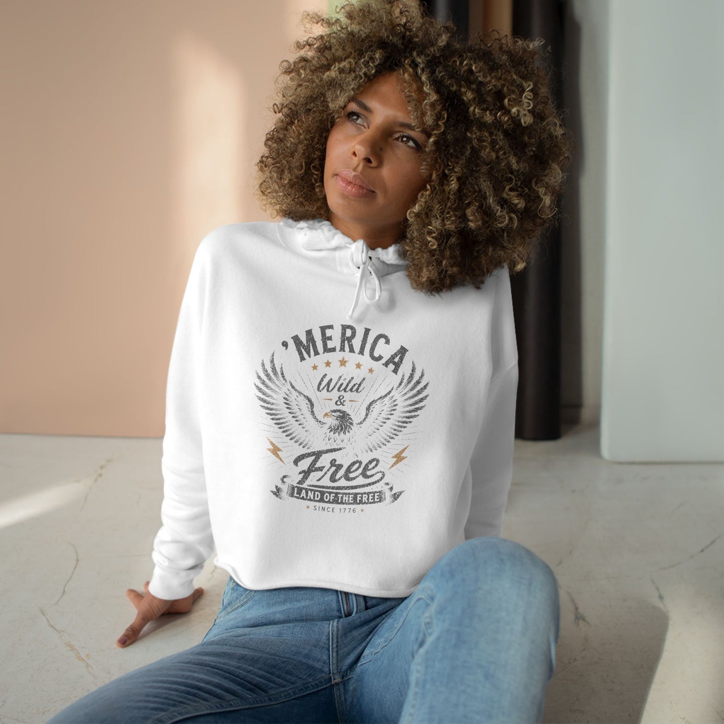 'Merica - Wild & Free Retro Eagle - Crop Hoodie