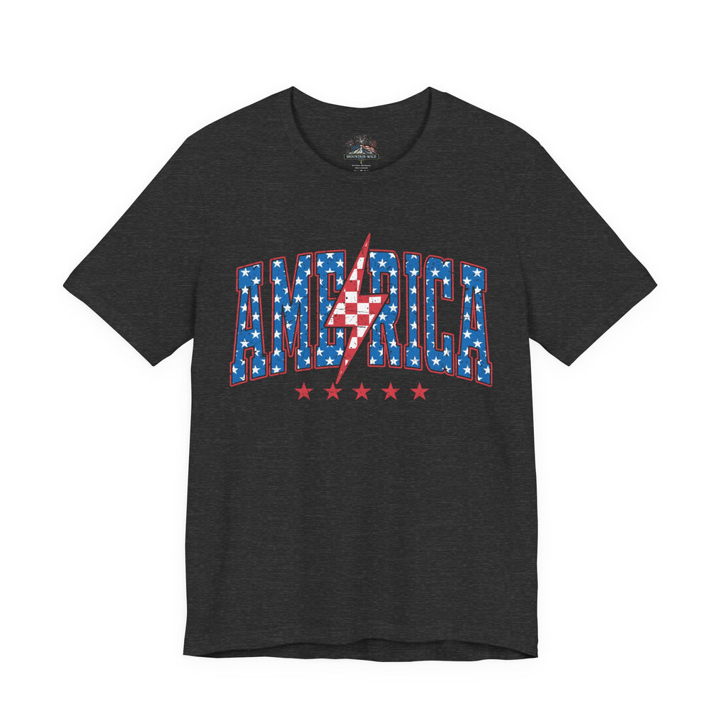 AMERICA Lightning Bolt Unisex Graphic Tee | Retro Racing Americana Shirt