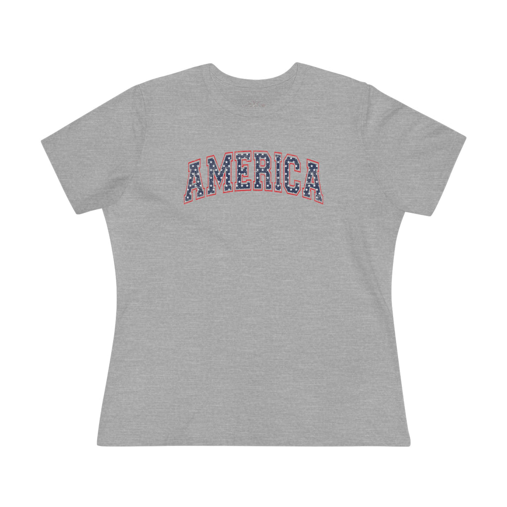 AMERICA Women's Cotton Tee | Classic Americana T-Shirt - STARS
