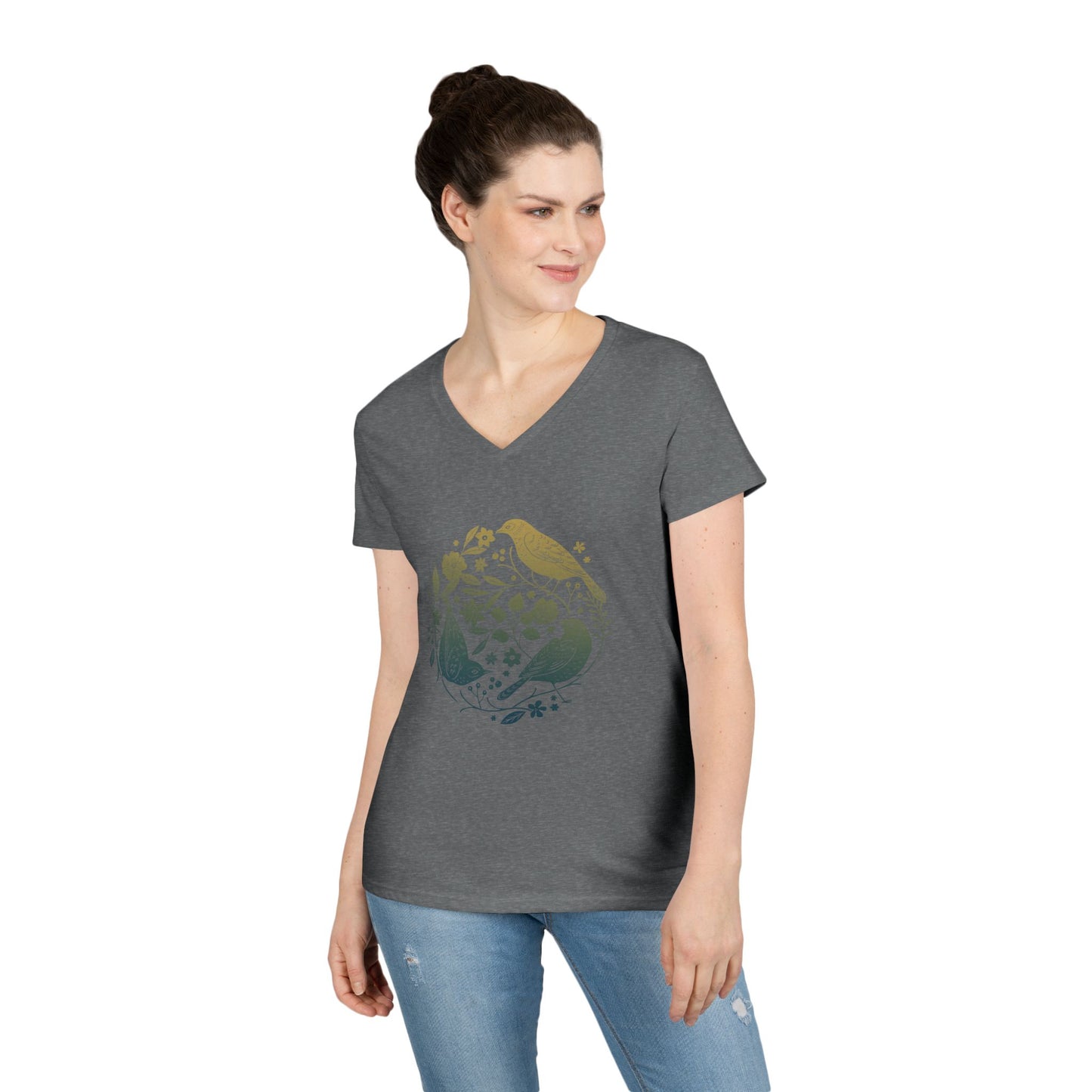 Fly Free - Blue & Yellow Birds - Women's V-Neck T-Shirt