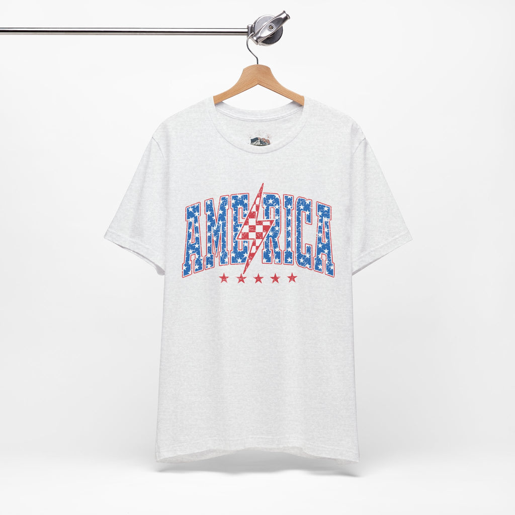 AMERICA Lightning Bolt Unisex Graphic Tee | Retro Racing Americana Shirt