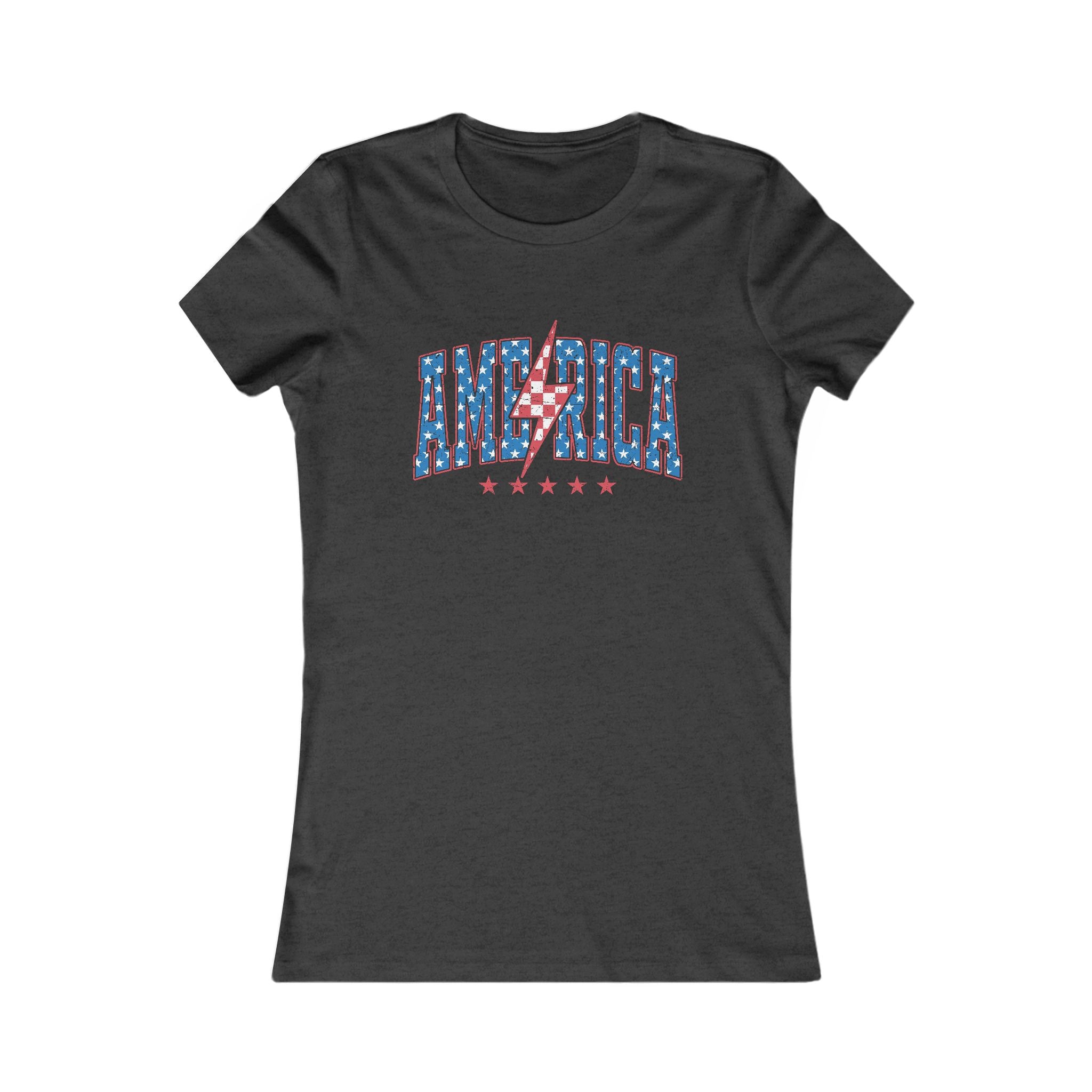 AMERICA Lightning Bolt Women's Graphic Tee | Retro Patriotic Shirt