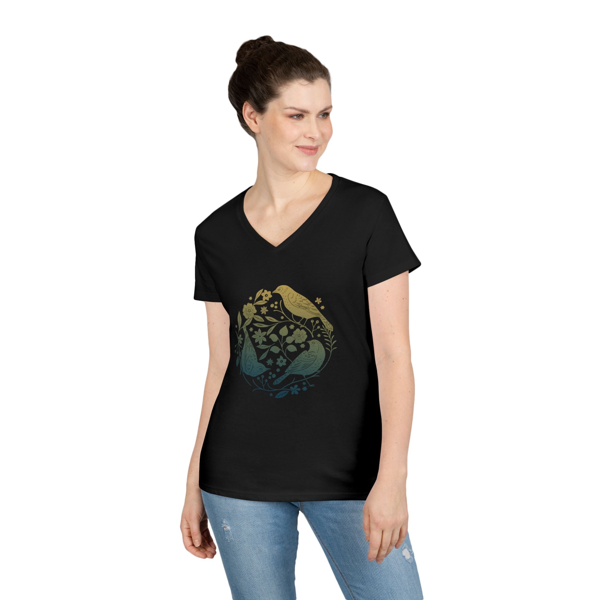 Fly Free - Blue & Yellow Birds - Women's V-Neck T-Shirt