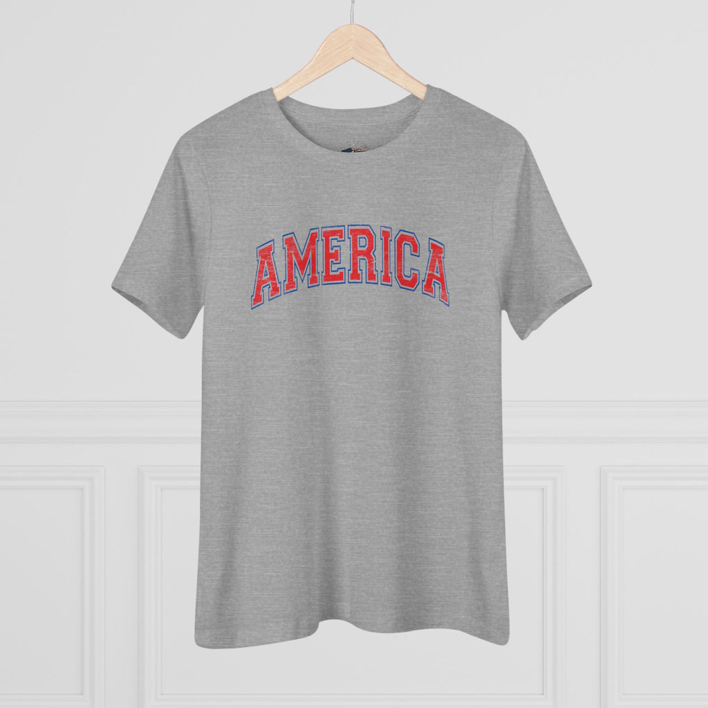 AMERICA Women's Cotton Tee | Classic Americana T-Shirt - RED