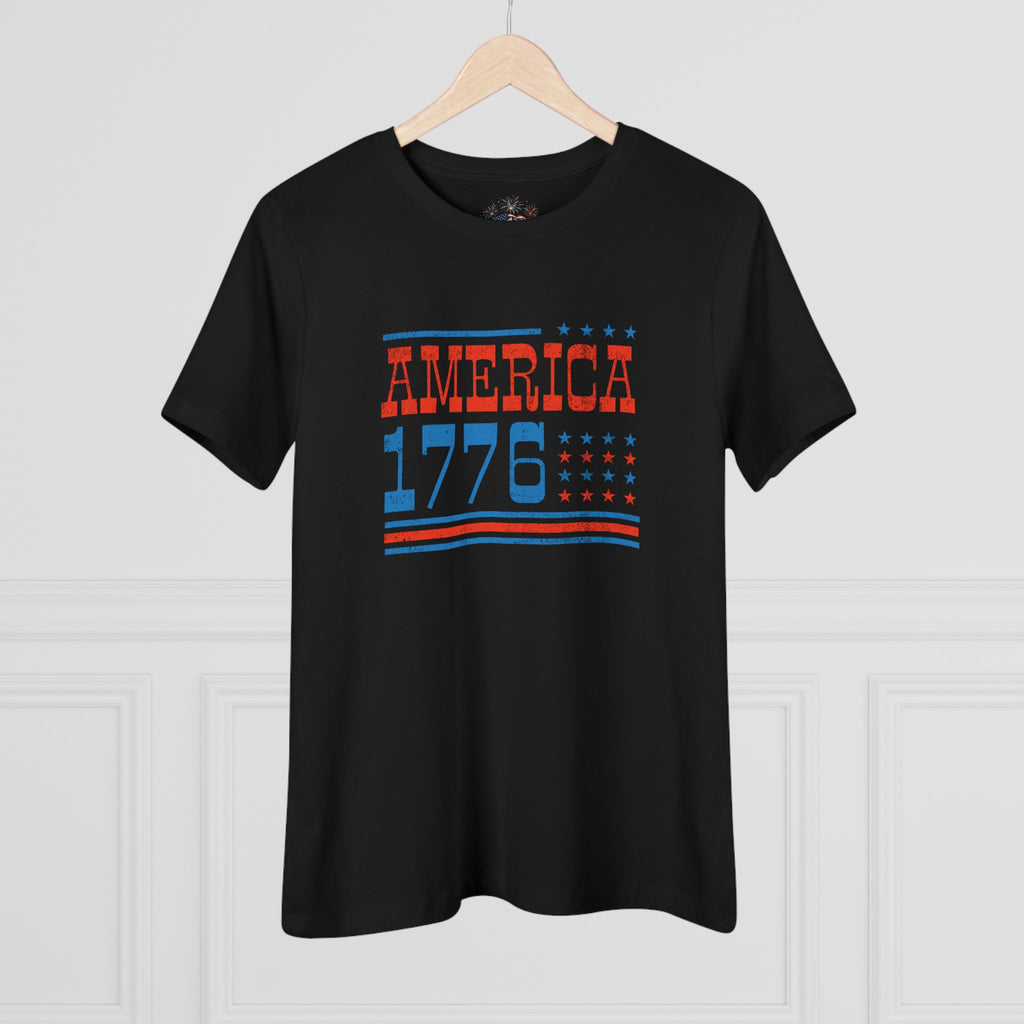 AMERICA 1776 Women's Cotton Tee | Classic Patriotic Americana Shirt