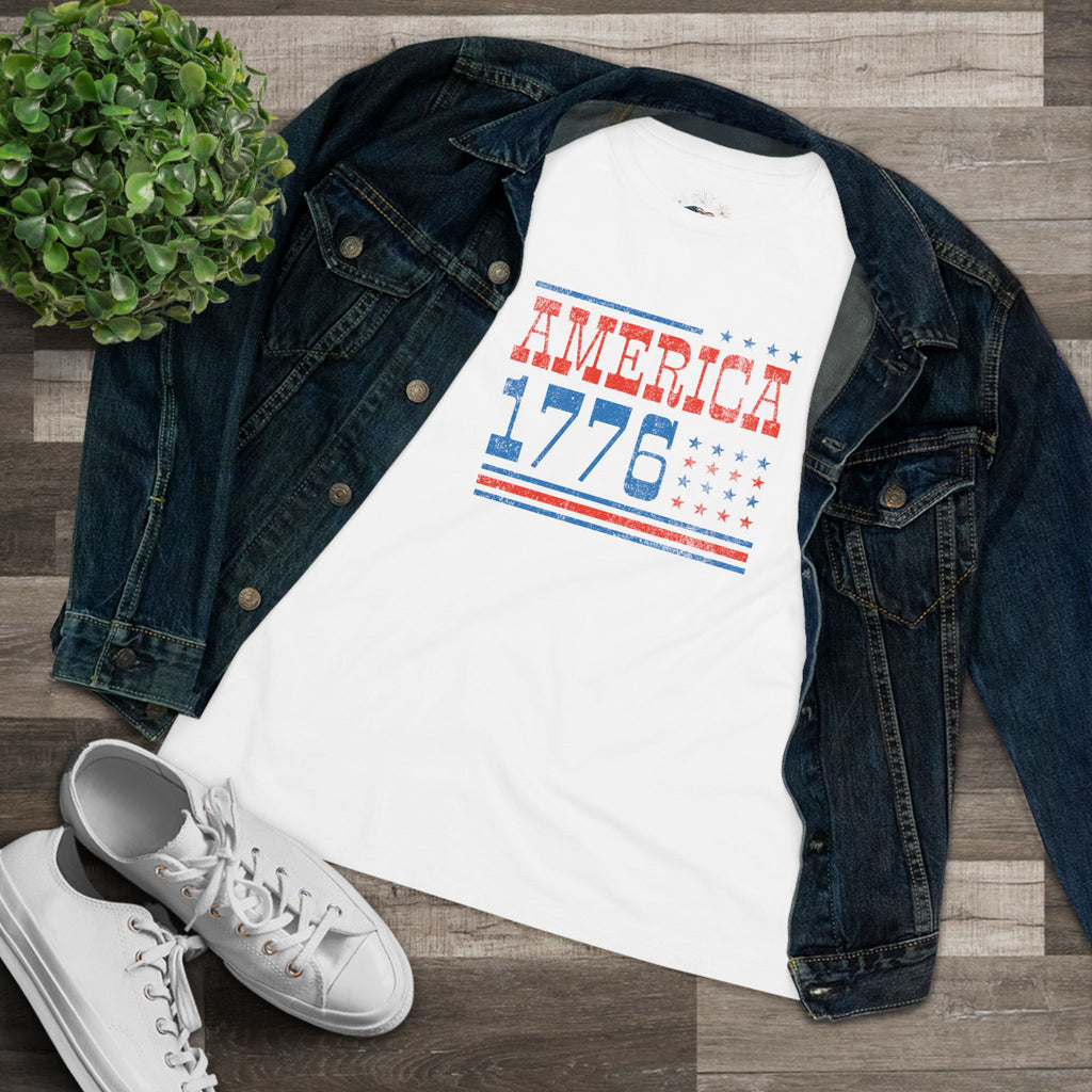 AMERICA 1776 Women's Cotton Tee | Classic Patriotic Americana Shirt