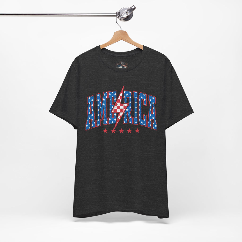 AMERICA Lightning Bolt Unisex Graphic Tee | Retro Racing Americana Shirt