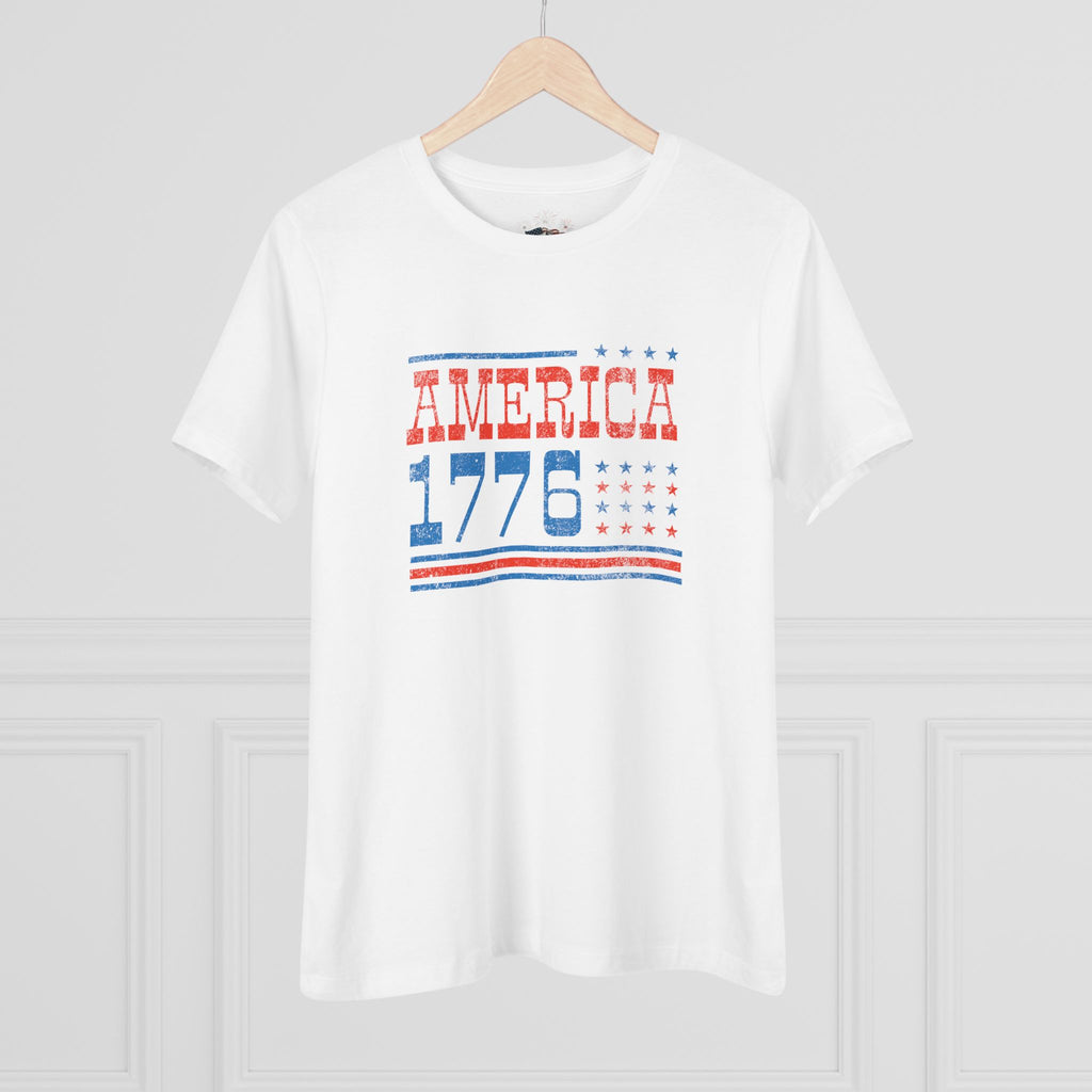 AMERICA 1776 Women's Cotton Tee | Classic Patriotic Americana Shirt