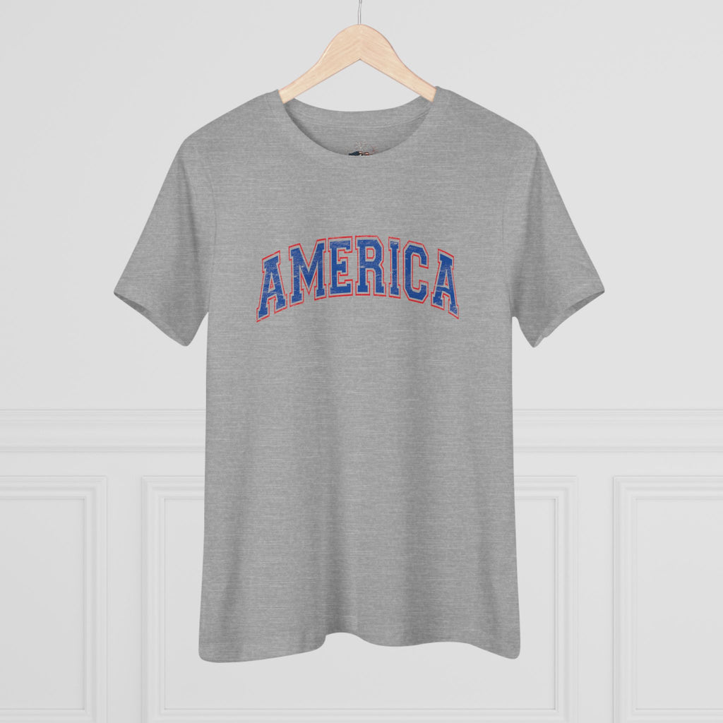 AMERICA Women's Cotton Tee | Classic Americana T-Shirt - BLUE