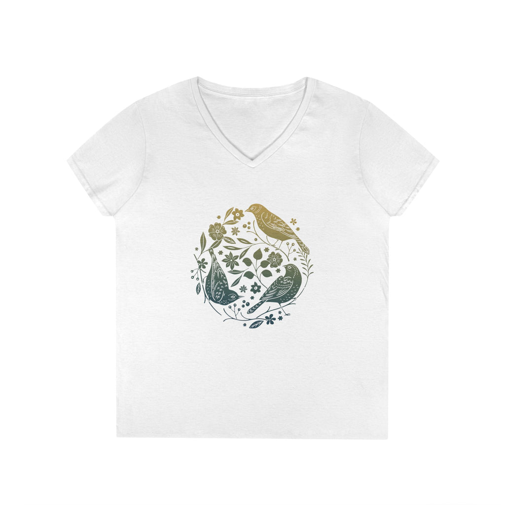 Fly Free - Blue & Yellow Birds - Women's V-Neck T-Shirt