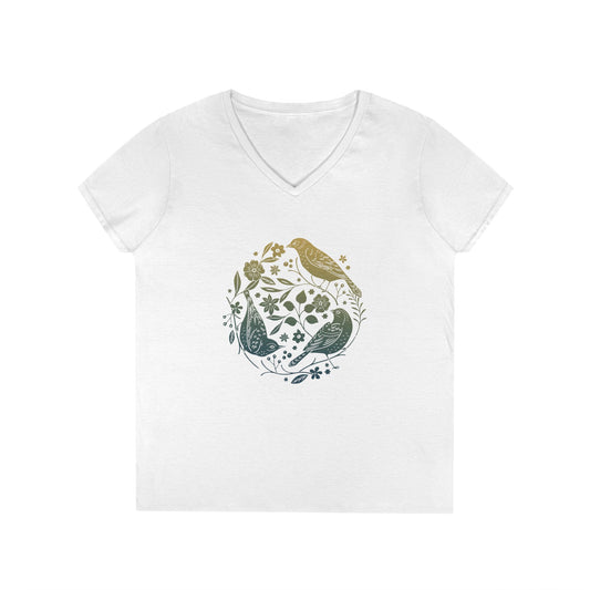 Fly Free - Blue & Yellow Birds - Women's V-Neck T-Shirt