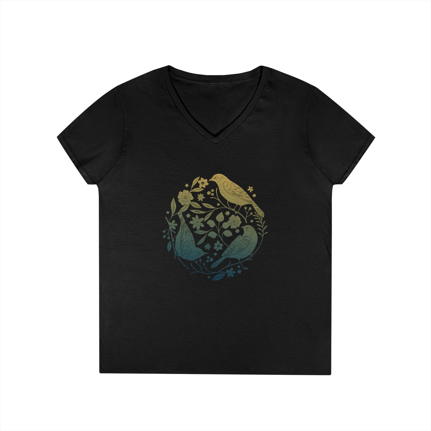 Fly Free - Blue & Yellow Birds - Women's V-Neck T-Shirt