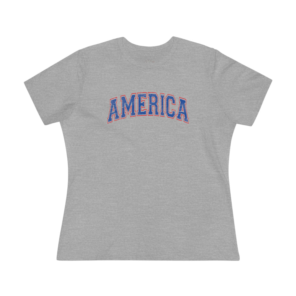 AMERICA Women's Cotton Tee | Classic Americana T-Shirt - BLUE