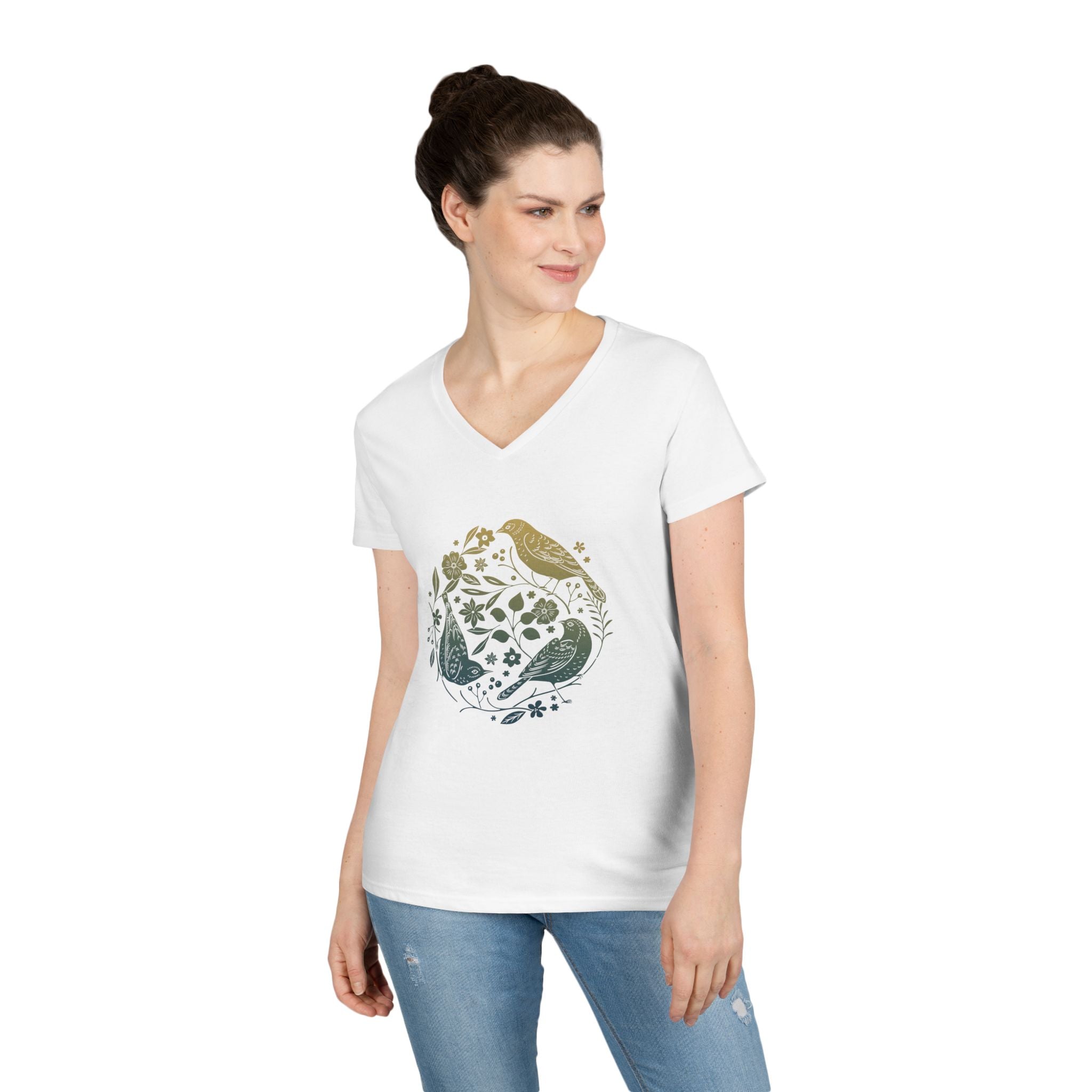 Fly Free - Blue & Yellow Birds - Women's V-Neck T-Shirt