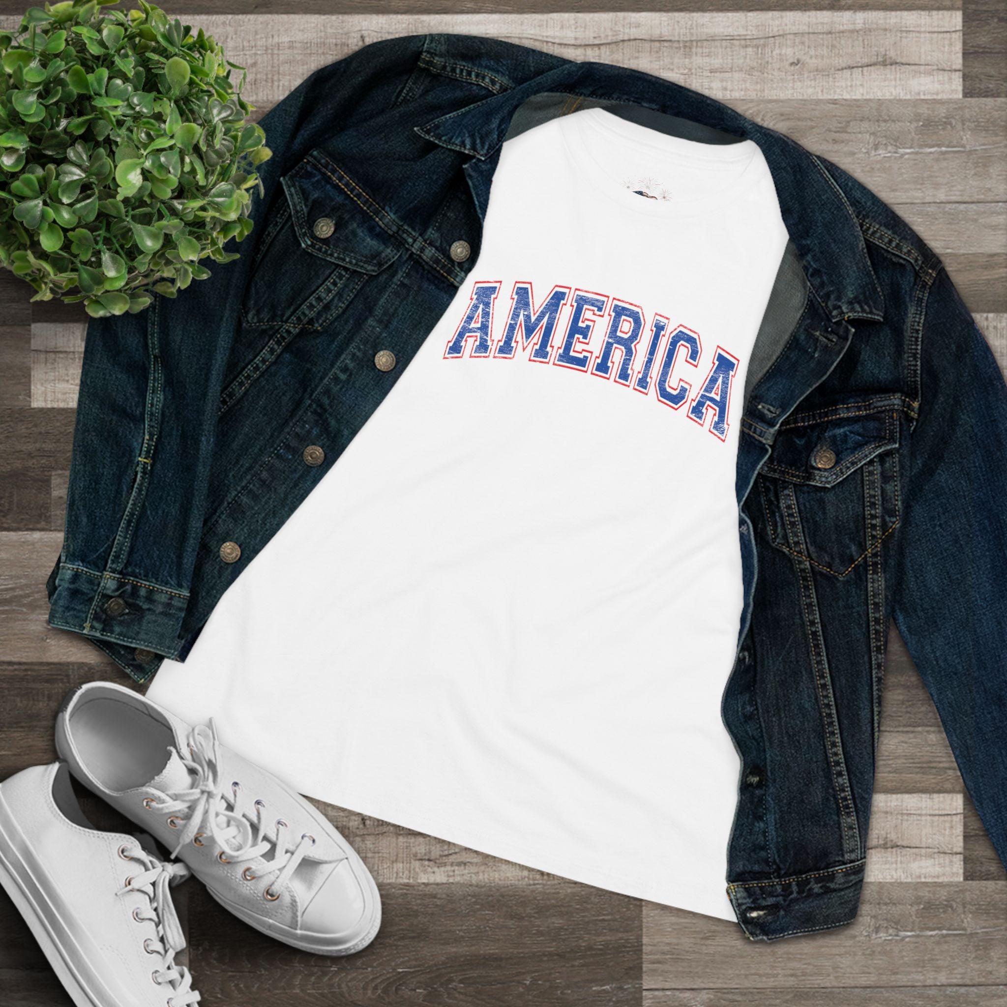 AMERICA Women's Cotton Tee | Classic Americana T-Shirt - BLUE