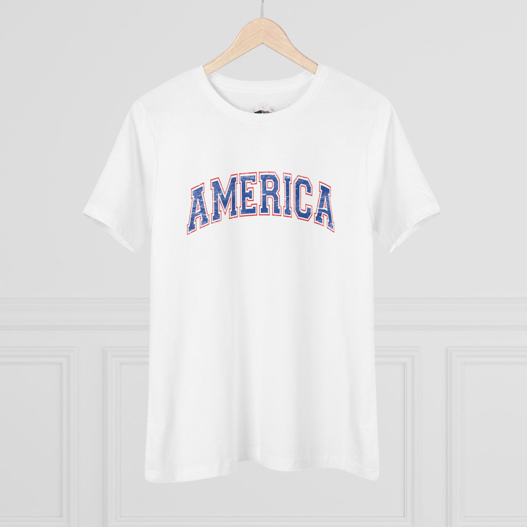 AMERICA Women's Cotton Tee | Classic Americana T-Shirt - BLUE