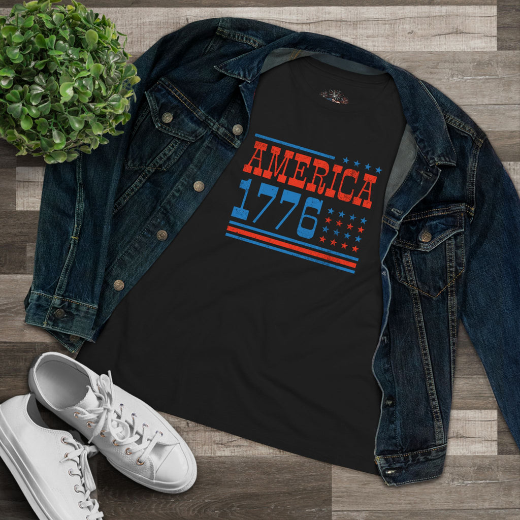 AMERICA 1776 Women's Cotton Tee | Classic Patriotic Americana Shirt
